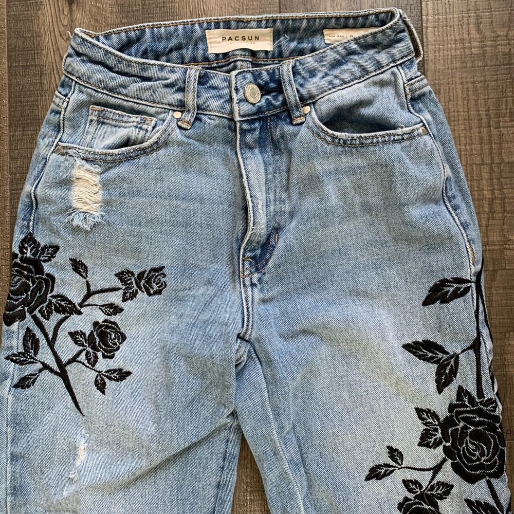 pacsun embroidered mom jeans